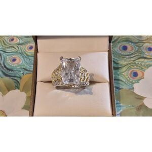 Spectacular New 14.86 Ct. Emerald Cut Sim Diamond Filligree Statement Ring Sz 9